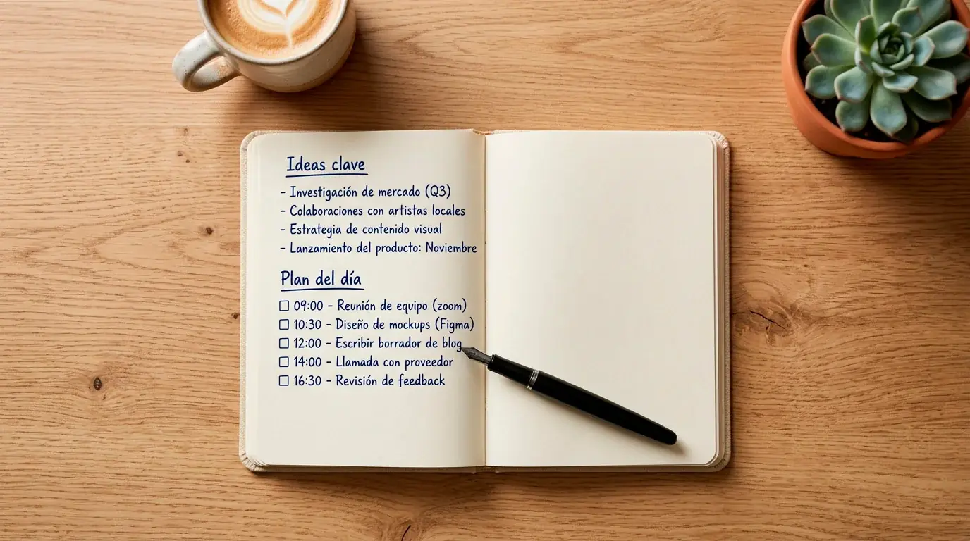 Libreta abierta con anotaciones manuscritas de un plan de bankroll y registro de apuestas