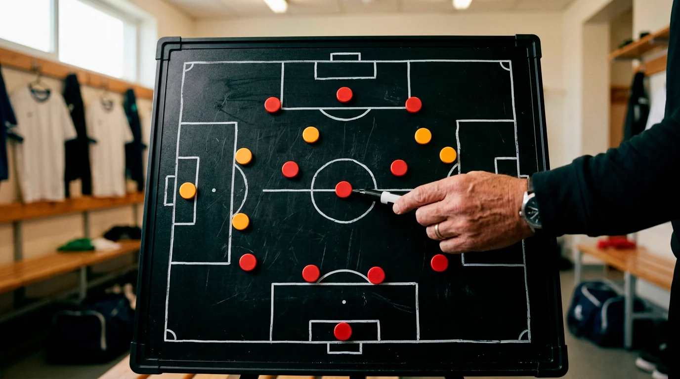 Pizarra táctica con el dibujo de una formación 4-3-3 usada habitualmente en la Ligue 1